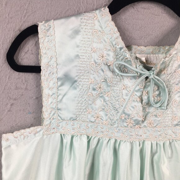 Vintage Barbizon Chemise Robe Set Womens M Mint Green Embroidery Satin Liquid - Picture 12 of 15